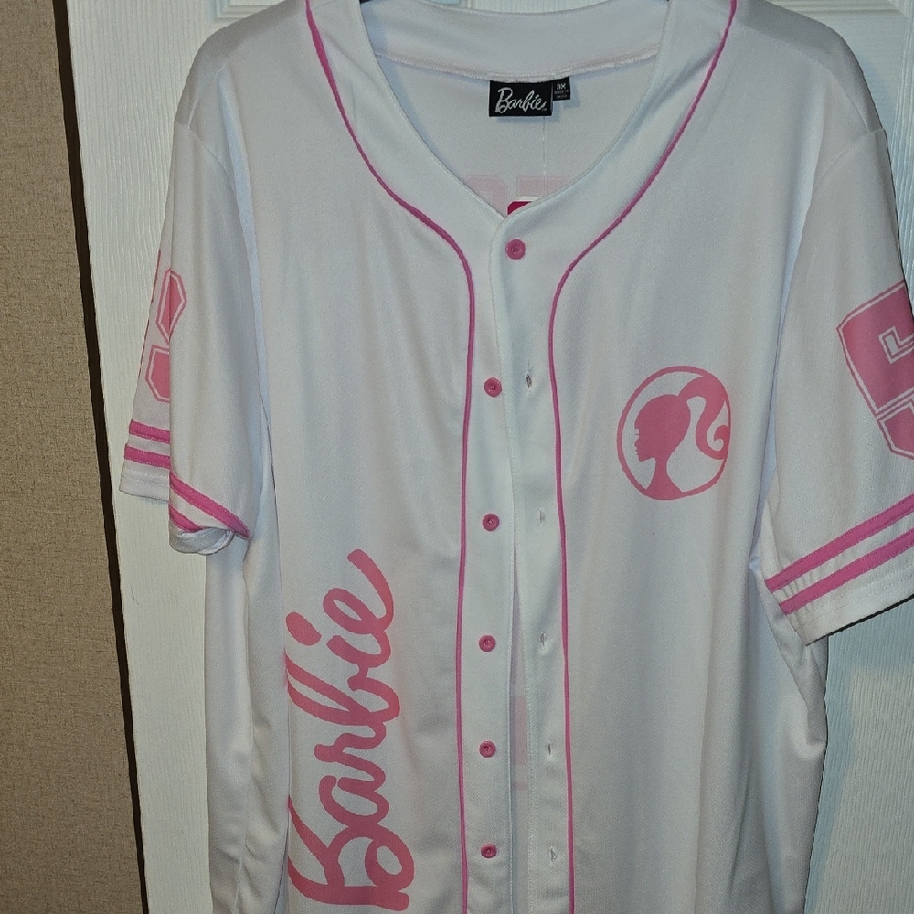 Barbie Pink and White Logo Baseball Jersey